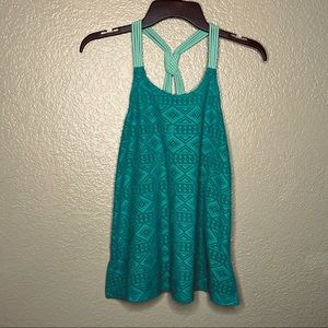 Summer Crush Teal Knit Diamond Pattern Strappy Racerback Pullover Tank Top  sz M